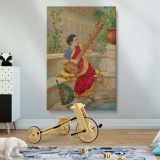 Indian Woman Playing Sitar - Traditional Saree Portrait By Raja Ravi Varma canvas wall art - Image 2