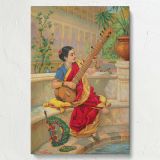 Indian Woman Playing Sitar - Traditional Saree Portrait By Raja Ravi Varma canvas wall art - Image 7