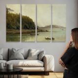 Indians Fishing by Albert Bierstadt - multi-panel canvas displayed above a sofa