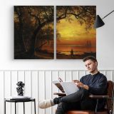 Island of New Providence by Albert Bierstadt - two-panel canvas displayed in a reading room