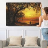 Island of New Providence by Albert Bierstadt - single-panel canvas shown with a person for scale