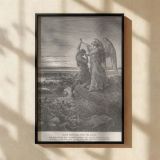Jacob Wrestles with the Angel - Gustave Dore Black and White Engraving canvas wall art - Image 2