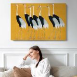 Japanese Cranes on Gold - single-panel canvas displayed above a sofa