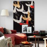 Japanese Flying Cranes - Kimono-Inspired Gold and White Bird Pattern canvas wall art