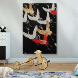 Japanese Flying Cranes - Kimono-Inspired Gold and White Bird Pattern canvas wall art - Image 2