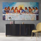Jesus and the Disciples at the Last Supper — single-panel canvas above a sideboard