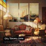 Johannes Frederik A Moored Haybarge and Other Shipping by Abraham Hulk Snr - multi-panel canvas displayed in a classic lounge
