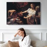 Judith Beheading Holofernes by Caravaggio - single-panel canvas displayed above a sofa