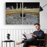 Kaaba and Minarets at Night - two-panel canvas displayed in a reading room