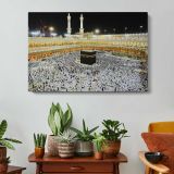 Kaaba and Minarets at Night - single-panel canvas displayed above a console table