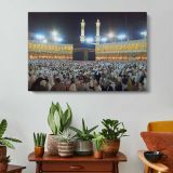 Kaaba and the Grand Mosque at Night - single-panel canvas displayed above a console table