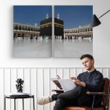 Kaaba beneath a Clear Blue Sky - two-panel canvas displayed in a reading room