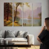 Kern River Valley, California by Albert Bierstadt - multi-panel canvas displayed above a sofa
