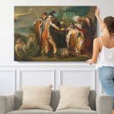 King Lear Weeping Over the Dead Body of Cordelia by James Barry - single-panel canvas shown with a person for scale
