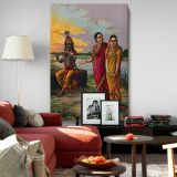 Krishna Confesses Love - River Sunset Scene with Radha By Raja Ravi Varma canvas wall art
