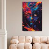 Krishna - Indian God with Peacock Feather and Divine Symbols By Unknown Indian Artist canvas wall art - Image 2
