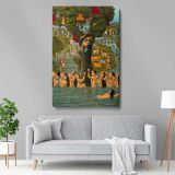 Krishna Stealing Clothes - Sacred Yamuna Scene with Gopis By Unknown Indian Artist canvas wall art - Image 5