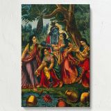 Krishna with Radha - Divine Forest Love Scene By Unknown Indian Artist canvas wall art - Image 7