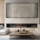 La Perouse Voyages World Map - Antique Engraving — four-panel canvas arrangement in a living room