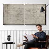 La Perouse Voyages World Map - Antique Engraving — two-panel canvas arrangement in a room