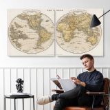 La Perouse Voyages World Map - Twin Hemispheres — two-panel canvas arrangement in a room