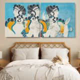 Ladies in Blue Fresco Reproduction by Emile Gillieron — single-panel canvas in a bedroom