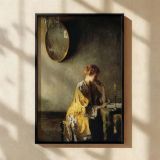 Lady in Yellow by Richard Edward Miller - Candlelit Scene with Mirror canvas wall art - Image 2