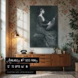 Lady with Lute by Thomas Wilmer Dewing - Monochrome Elegance and Stillness canvas wall art