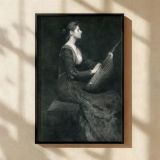Lady with Lute by Thomas Wilmer Dewing - Monochrome Elegance and Stillness canvas wall art - Image 2