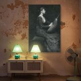 Lady with Lute by Thomas Wilmer Dewing - Monochrome Elegance and Stillness canvas wall art - Image 5