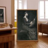 Lady with Lute by Thomas Wilmer Dewing - Monochrome Elegance and Stillness canvas wall art - Image 7