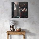 Lady Writing a Letter with her Maid (ca. 1670–1671) famous painting. by Johannes VERMEER — room mockup view 1