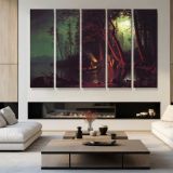 Lake Tahoe Spearing Fish by Albert Bierstadt - multi-panel canvas displayed in a modern living room