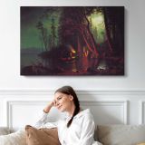Lake Tahoe Spearing Fish by Albert Bierstadt - single-panel canvas displayed above a sofa