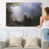 Landscape by Albert Bierstadt - single-panel canvas shown with a person for scale