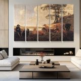 Landscape Near Rhenen by Aelbert Cuyp - multi-panel canvas displayed in a modern living room