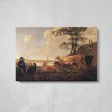 Landscape Near Rhenen by Aelbert Cuyp - single-panel canvas displayed above a console table