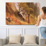 Landscape Study Yosemite California by Albert Bierstadt - single-panel canvas shown with a person for scale