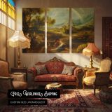 Landscape with a Rainbow by Pieter Paul Rubens - multi-panel canvas displayed in a classic lounge