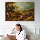 Landscape with a Rainbow by Pieter Paul Rubens - single-panel canvas displayed above a sofa