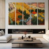 Landscape with House and Ploughman by Vincent Van Gogh - multi-panel canvas displayed in a modern living room