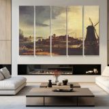 Landscape with Windmill by Aert Van Der Neer - multi-panel canvas displayed in a modern living room