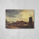 Landscape with Windmill by Aert Van Der Neer - single-panel canvas displayed above a console table