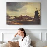 Landscape with Windmill by Aert Van Der Neer - single-panel canvas displayed above a sofa