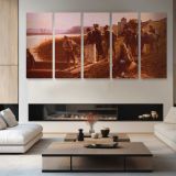 Le Bac - The Ferry by Adrien Moreau — four-panel canvas arrangement in a living room