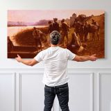 Le Bac - The Ferry by Adrien Moreau — single-panel canvas shown behind a standing person for scale