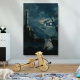Lighthouse of Genoa - Nighttime Moonlit Harbor View By H. Merke After Serres canvas wall art - Image 2