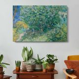 Lilac Bush by Vincent Van Gogh - single-panel canvas displayed above a console table