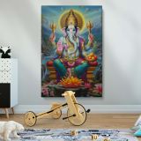Lord Ganesha - Golden Throne with Sweets in Sacred Backdrop By Unknown Indian Artist canvas wall art - Image 2