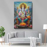 Lord Ganesha - Golden Throne with Sweets in Sacred Backdrop By Unknown Indian Artist canvas wall art - Image 5